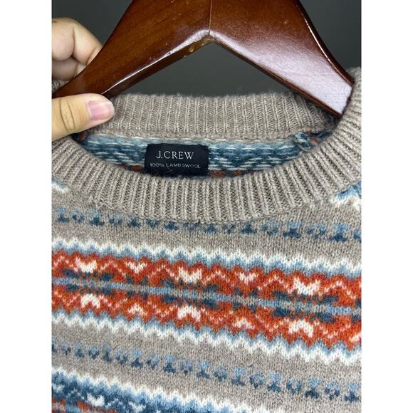J Crew Men Size Small Sweater Fair Isle 100% Lambs Wool Crew Neck Pullover - Picture 3 of 5